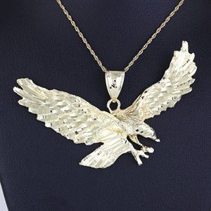 14k Yellow Gold Descending American Bald Eagle Pendant Charm